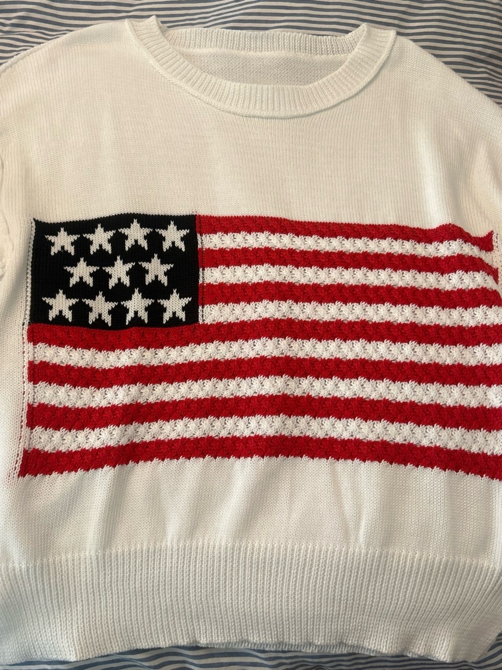 White Women’s Flag Knit Sweater with Red and Navy Stars